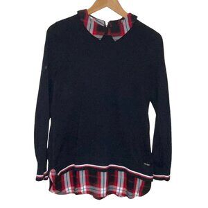 Tommy Hilfiger Women's Sweater Layered Tunic Black Knit Preppy Classic Medium